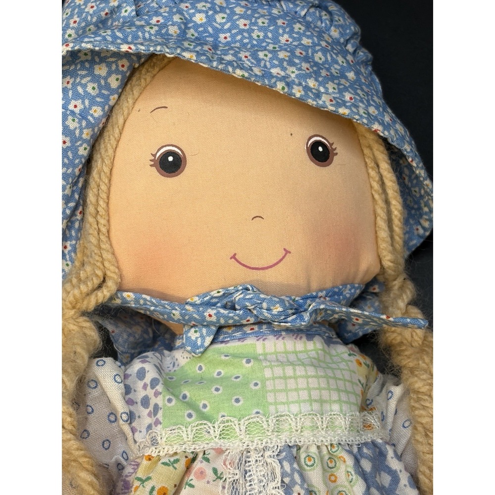 Vintage 1974 Holly Hobbie Rag Doll Knickerbocker Patchwork Dress Blue Bonnet 17" - Picture 10 of 15